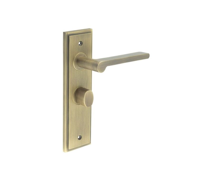 Set Burlington Antique Brass Fitzrovia Lever on Bathroom Lock Plate c/c 57mm  | BUR15-453-81AB