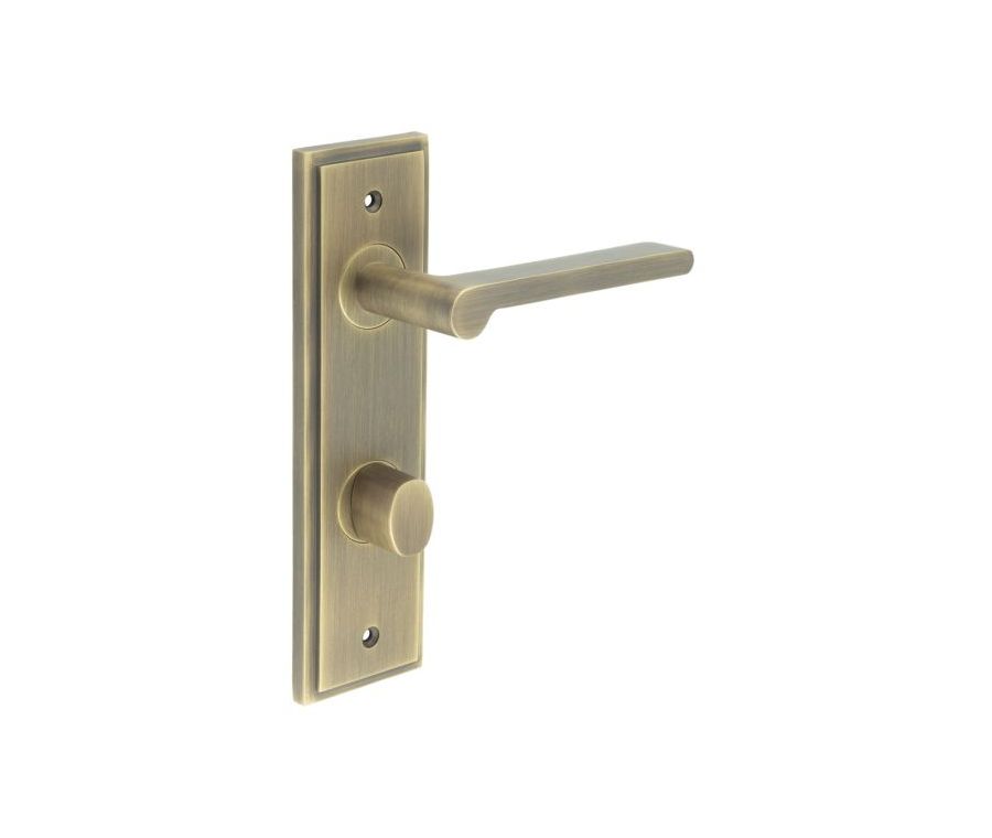 Set Burlington Antique Brass Fitzrovia Lever on Bathroom Lock Plate c/c 78mm  | BUR15-456-81AB