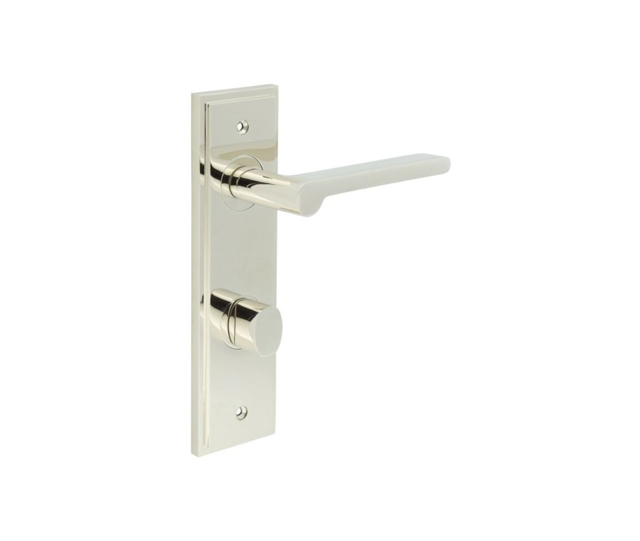 Set Burlington Polished Nickel Fitzrovia Lever on Bathroom Lock Plate c/c 78mm  | BUR15-456-81PN