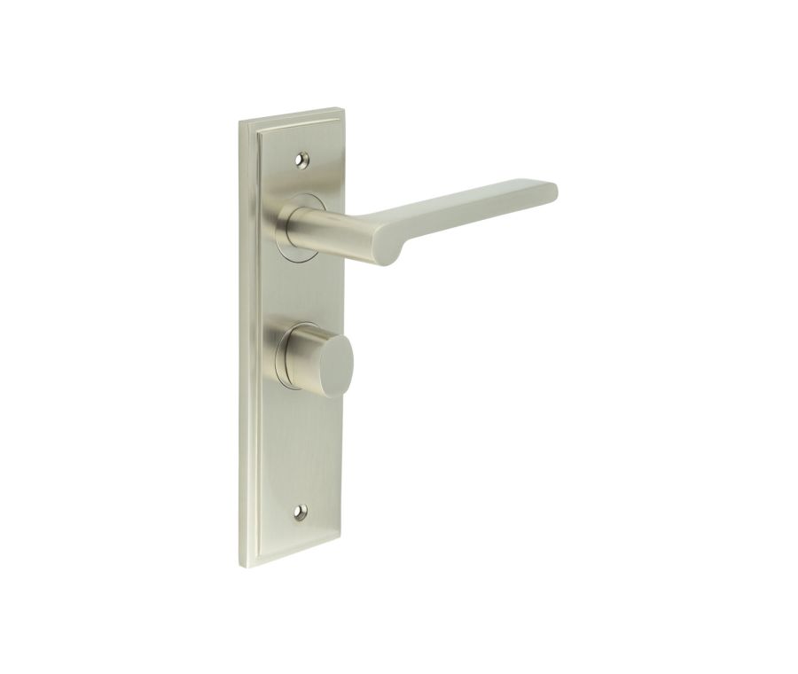 Set Burlington Satin Nickel Fitzrovia Lever on Bathroom Lock Plate c/c 57mm  | BUR15-453-81SN