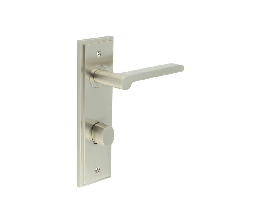 Set Burlington Satin Nickel Fitzrovia Lever on Bathroom Lock Plate c/c 78mm  | BUR15-456-81SN