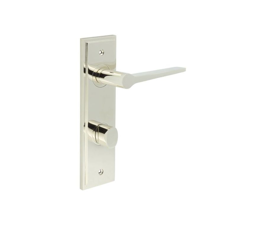 Set Burlington Polished Nickel Knightsbridge Lever on Bathroom Lock Plate c/c 78mm | BUR20-456-81PN