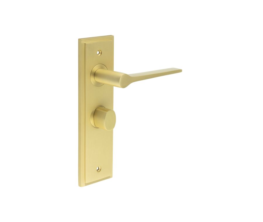 Set Burlington Satin Brass Knightsbridge Lever on Bathroom Lock Plate c/c 57mm  | BUR20-453-81SB