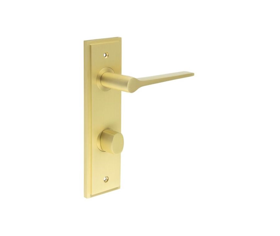 Set Burlington Satin Brass Knightsbridge Lever on Bathroom Lock Plate c/c 78mm | BUR20-456-81SB