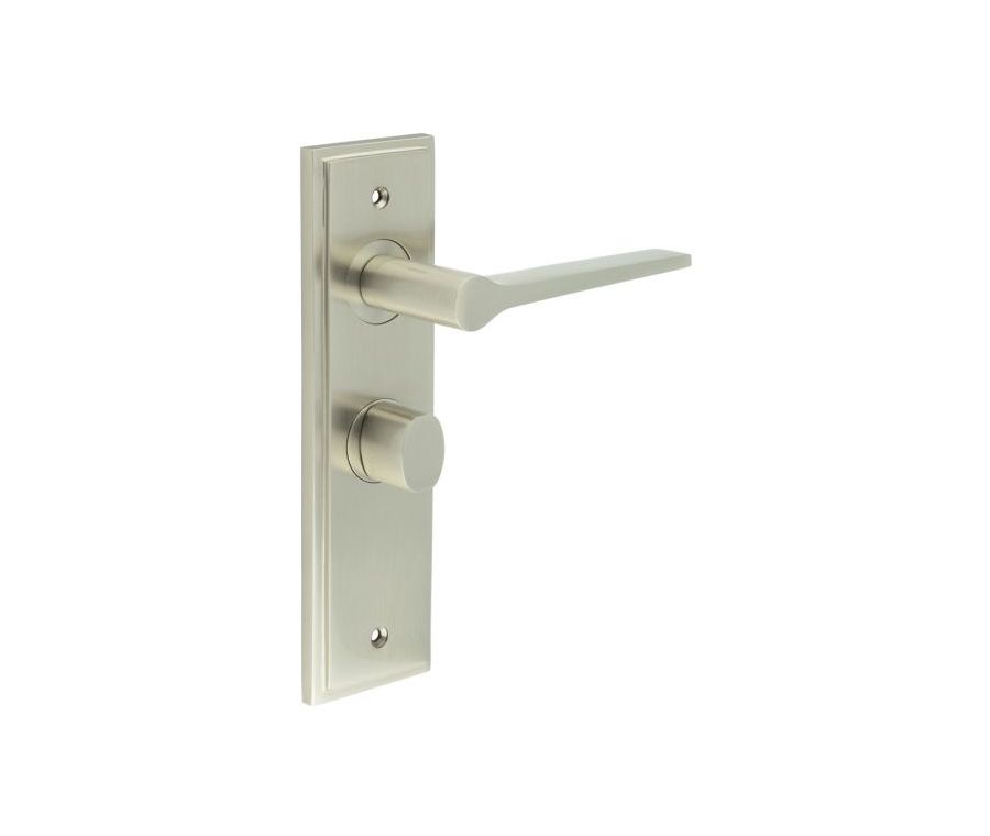 Set Burlington Satin Nickel Knightsbridge Lever on Bathroom Lock Plate c/c 57mm  | BUR20-453-81SN