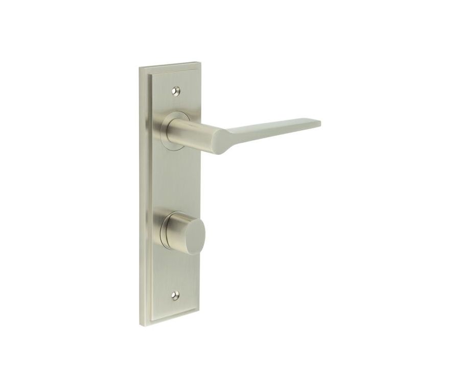 Set Burlington Satin Nickel Knightsbridge Lever on Bathroom Lock Plate c/c 78mm | BUR20-456-81SN