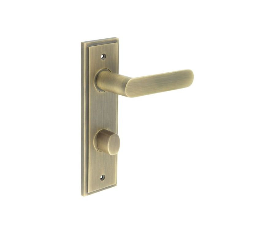 Set Burlington Antique Brass Kensington Lever on Bathroom Lock Plate c/c 78mm | BUR25-456-81AB