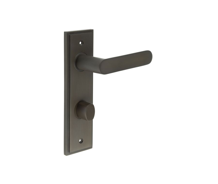 Set Burlington Dark Bronze Kensington Lever on Bathroom Lock Plate c/c 78mm | BUR25-456-81DB