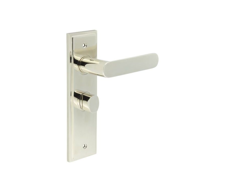 Set Burlington Polished Nickel Kensington Lever on Bathroom Lock Plate c/c 57mm  | BUR25-453-81PN