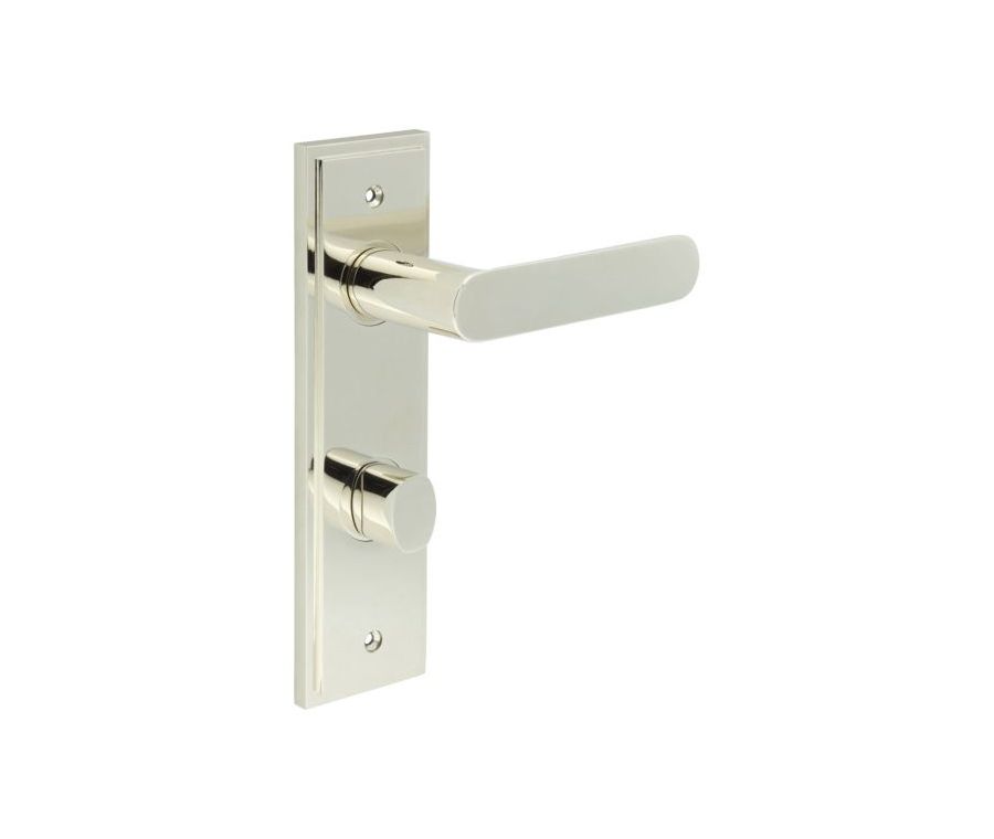Set Burlington Polished Nickel Kensington Lever on Bathroom Lock Plate c/c 78mm | BUR25-456-81PN