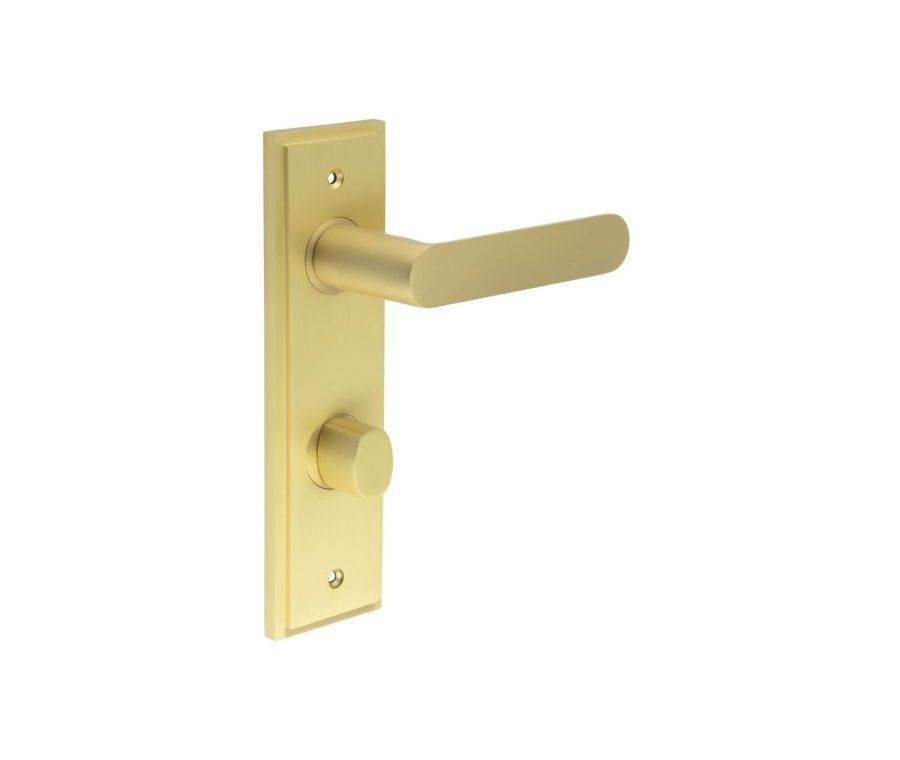 Set Burlington Satin Brass Kensington Lever on Bathroom Lock Plate c/c 78mm | BUR25-456-81SB