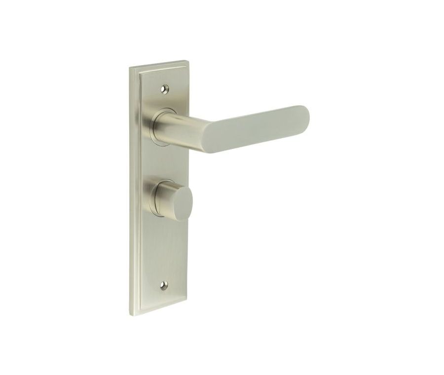 Set Burlington Satin Nickel Kensington Lever on Bathroom Lock Plate c/c 57mm | BUR25-453-81SN