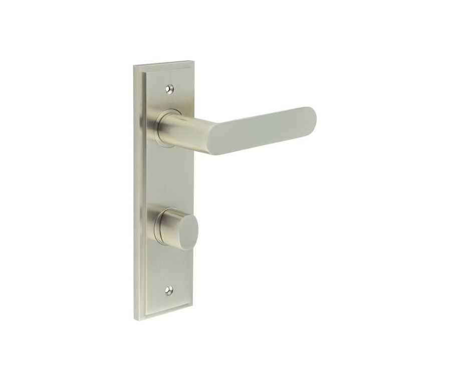 Set Burlington Satin Nickel Kensington Lever on Bathroom Lock Plate c/c 78mm | BUR25-456-81SN