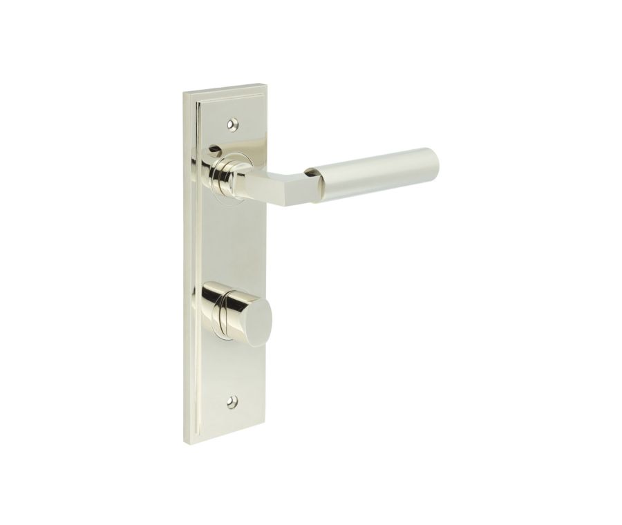 Set Burlington Polished Nickel Westminster Lever on Din Bathroom Lock Plate c/c 78mm  | BUR30-456-81PN