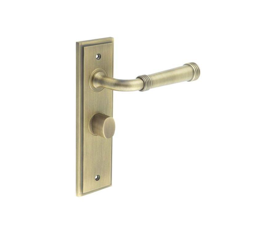 Set Burlington Antique Brass Highgate Lever on Bathroom Lock Plate c/c 57mm | BUR35-453-81AB