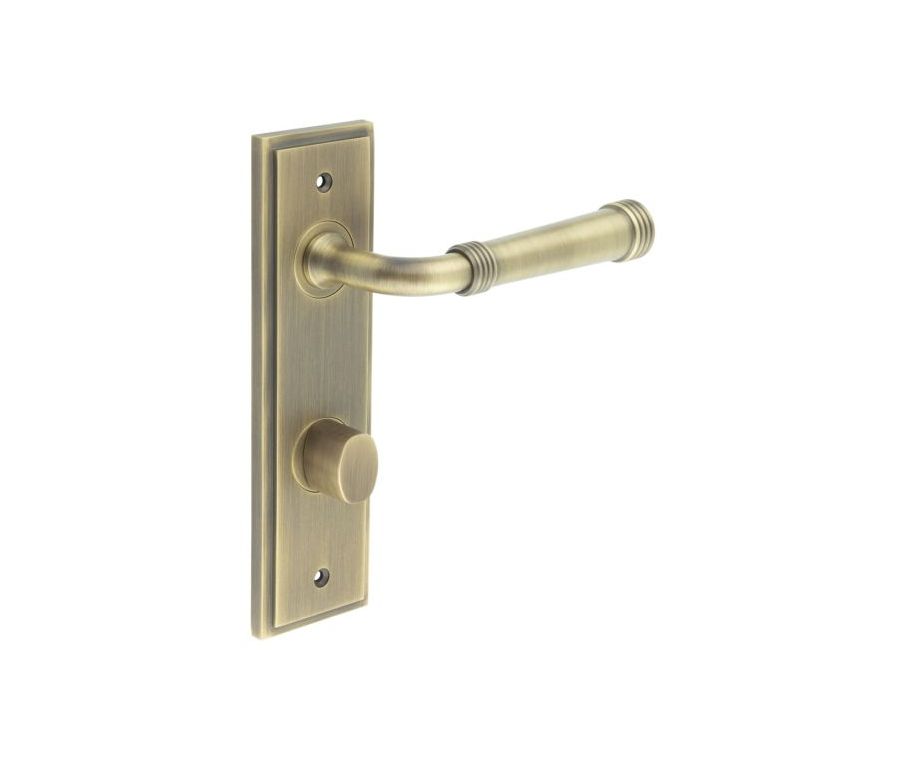 Set Burlington Antique Brass Highgate Lever on Din Bathroom Lock Plate c/c 78mm  | BUR35-456-81AB