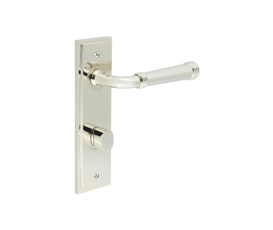 Set Burlington Polished Nickel Highgate Lever on Din Bathroom Lock Plate c/c 78mm  | BUR35-456-81PN