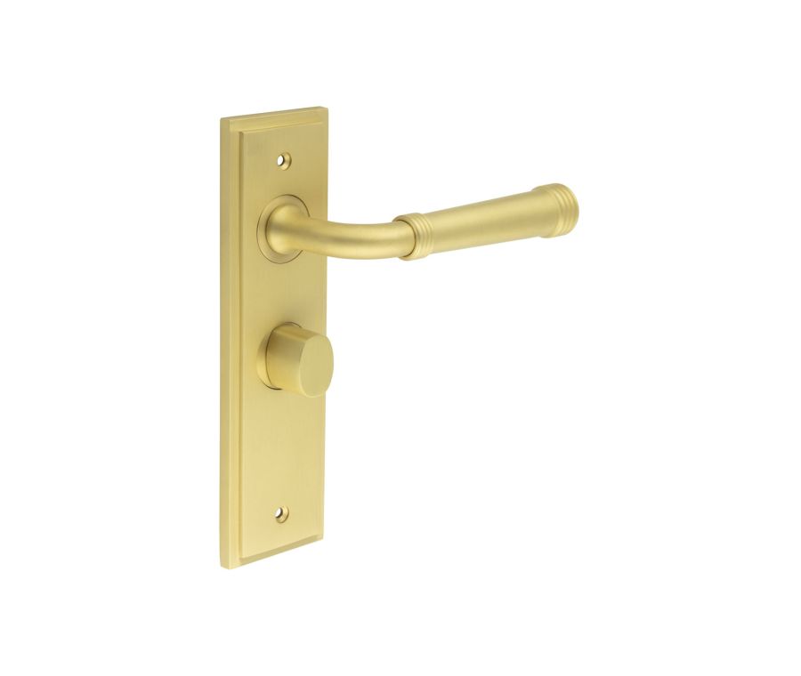Set Burlington Satin Brass Highgate Lever on Bathroom Lock Plate c/c 57mm  | BUR35-453-81SB