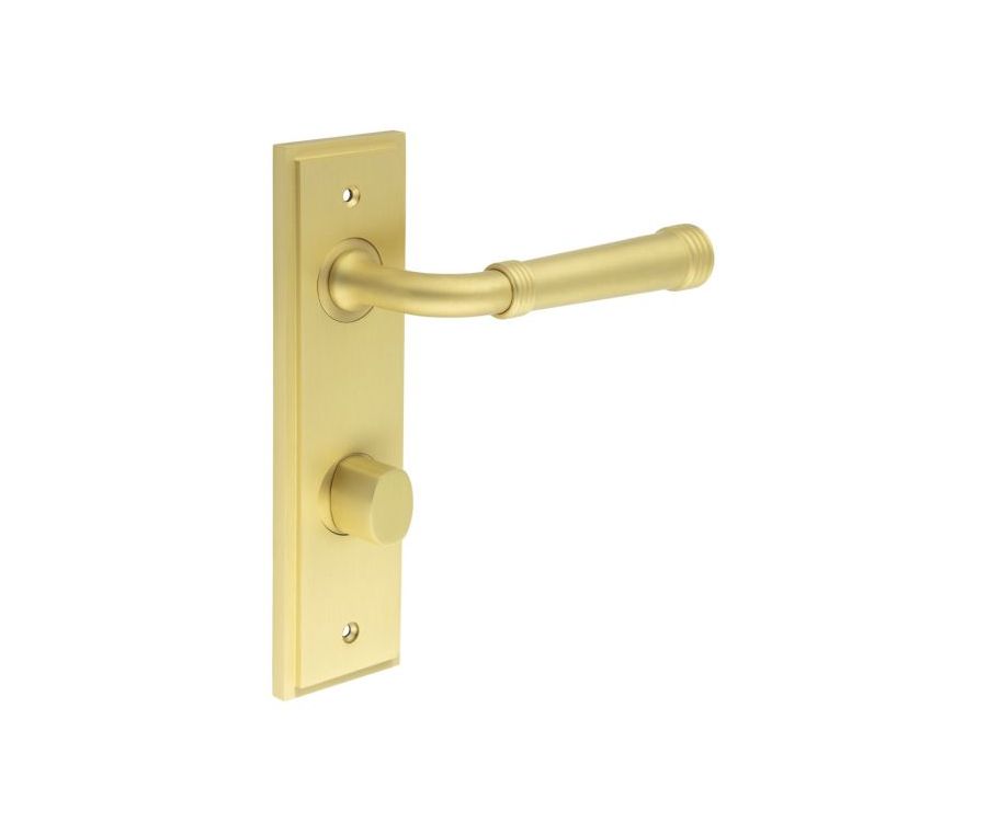 Set Burlington Satin Brass Highgate Lever on Din Bathroom Lock Plate c/c 78mm  | BUR35-456-81SB