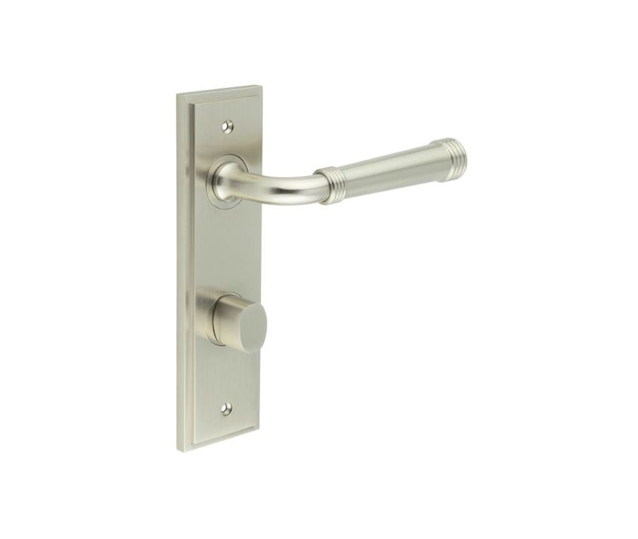 Set Burlington Satin Nickel Highgate Lever on Din Bathroom Lock Plate c/c 78mm  | BUR35-456-81SN