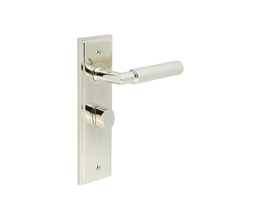 Set Burlington Polished Nickel Piccadilly Lever on Bathroom Lock Plate c/c 57mm  | BUR40-453-81PN