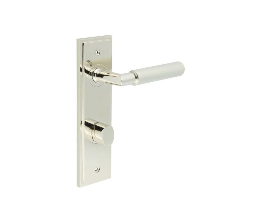 Set Burlington Polished Nickel Piccadilly Lever on Din Bathroom Lock Plate c/c 78mm  | BUR40-456-81PN