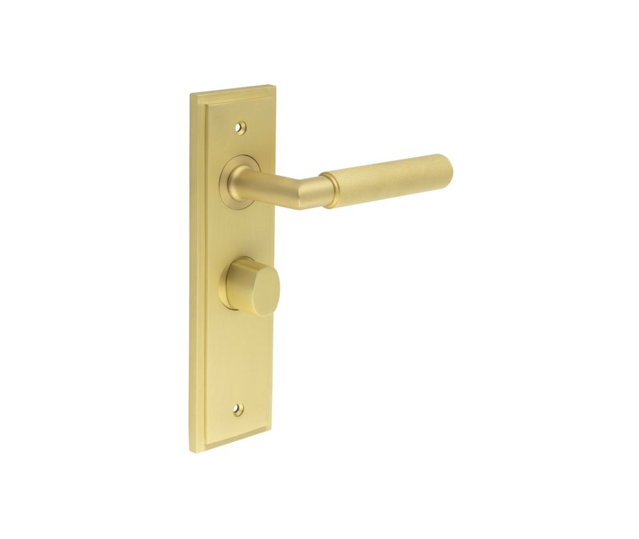 Set Burlington Satin Brass Piccadilly Lever on Bathroom Lock Plate c/c 57mm  | BUR40-453-81SB