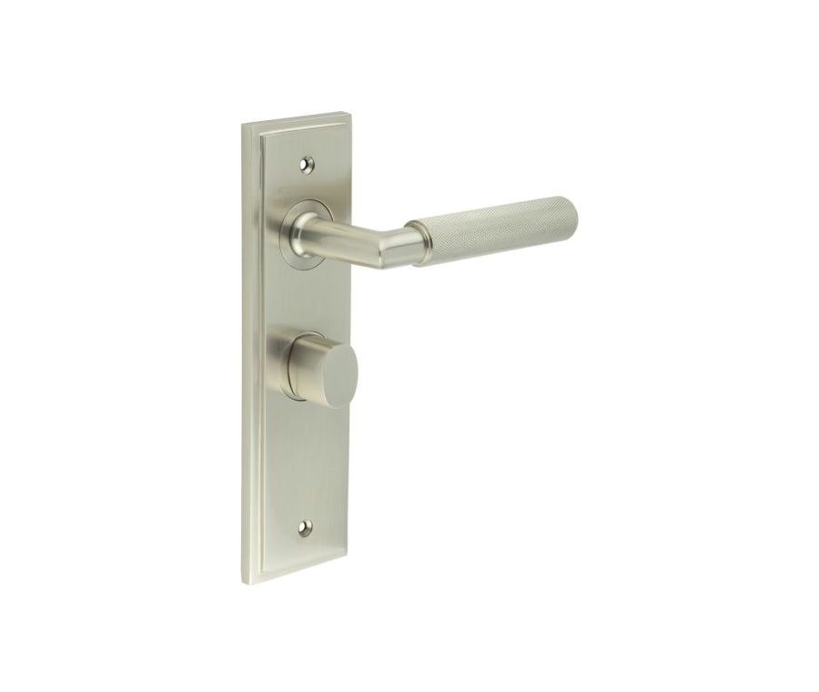 Set Burlington Satin Nickel Piccadilly Lever on Bathroom Lock Plate c/c 57mm | BUR40-453-81SN
