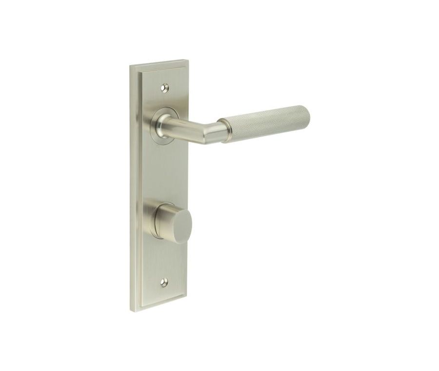 Set Burlington Satin Nickel Piccadilly Lever on Din Bathroom Lock Plate c/c 78mm  | BUR40-456-81SN