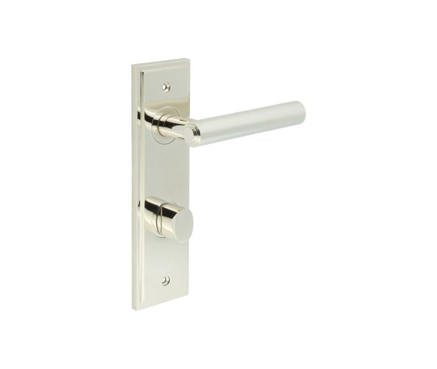 Set Burlington Polished Nickel Richmond Lever on Din Bathroom Lock Plate c/c 78mm  | BUR45-456-81PN