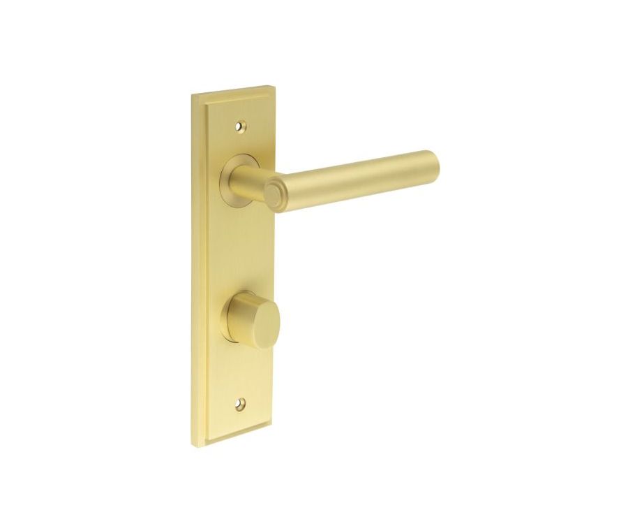 Set Burlington Satin Brass Richmond Lever on Din Bathroom Lock Plate c/c 78mm  | BUR45-456-81SB
