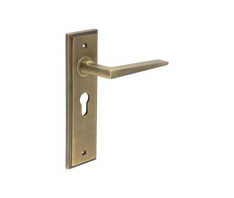 Set Burlington Antique Brass Mayfair Lever on Euro Lock Plate c/c 47.5mm  | BUR10-454AB