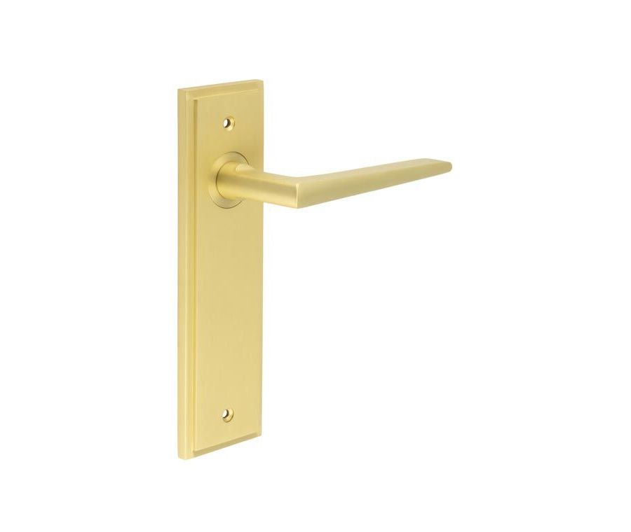 Set Burlington Satin Brass Mayfair Lever on Latch Plate | BUR10-450SB