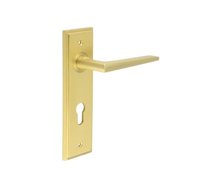 Set Burlington Satin Brass Mayfair Lever on Euro Lock Plate c/c 72mm  | BUR10-455SB