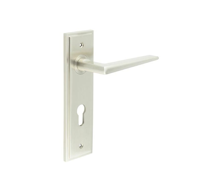 Set Burlington Satin Nickel Mayfair Lever on Din Euro Lock Plate c/c 72mm  | BUR10-455SN