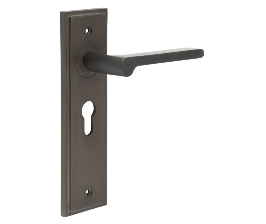 Set Burlington Dark Bronze Fitzrovia Lever on Euro Lock Plate c/c 47.5mm  | BUR15-454DB