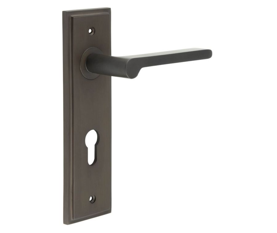 Set Burlington Dark Bronze Fitzrovia Lever on Euro Lock Plate c/c 72mm  | BUR15-455DB