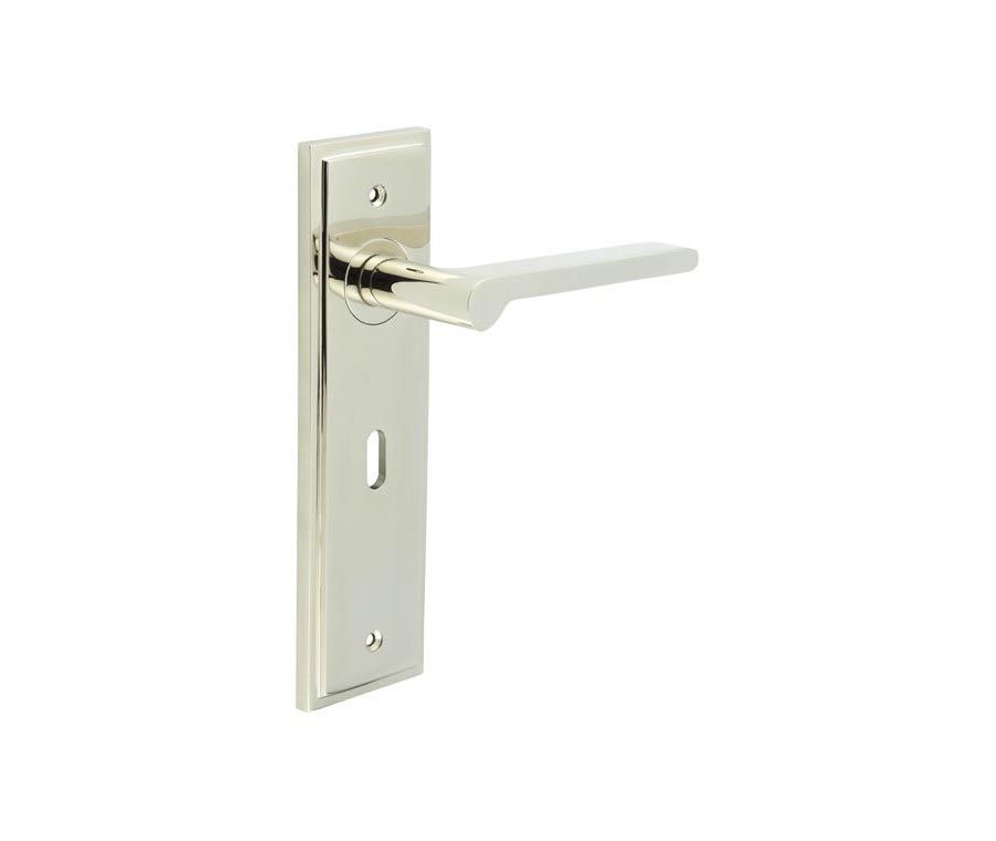 Set Burlington Polished Nickel Fitzrovia Lever on Key Lock Plate  | BUR15-451PN