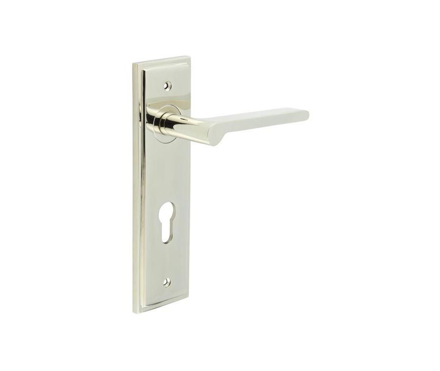 Set Burlington Polished Nickel Fitzrovia Lever on Euro Lock Plate c/c 72mm  | BUR15-455PN