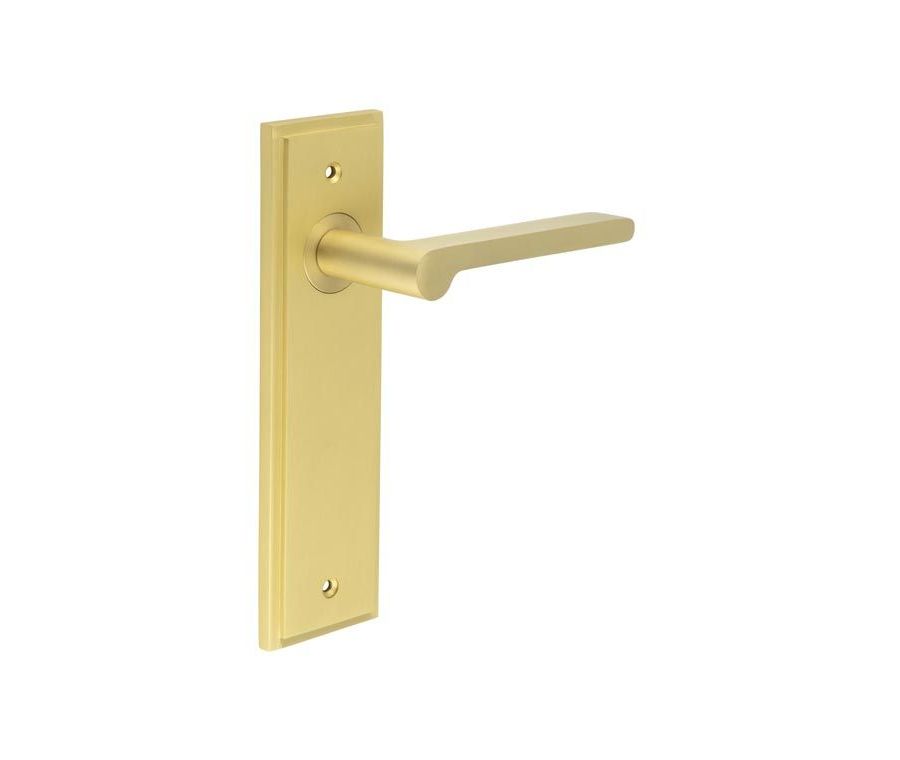 Set Burlington Satin Brass Fitzrovia Lever on Latch Plate | BUR15-450SB