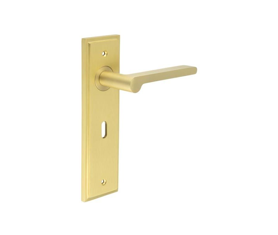 Set Burlington Satin Brass Fitzrovia Lever on Key Lock Plate  | BUR15-451SB