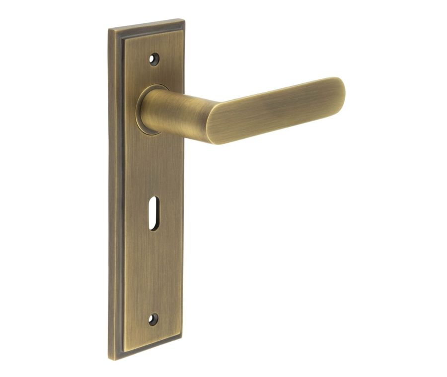 Set Burlington Antique Brass Kensington Lever on Key Lock Plate  | BUR25-451AB