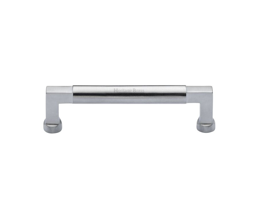 Heritage Brass Satin Chrome Bauhaus Cabinet Pull Handle 128mm