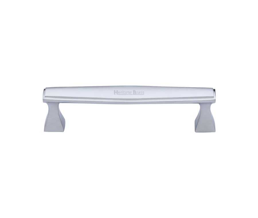 Heritage Brass Satin Chrome Deco Cabinet Pull Handle 128mm