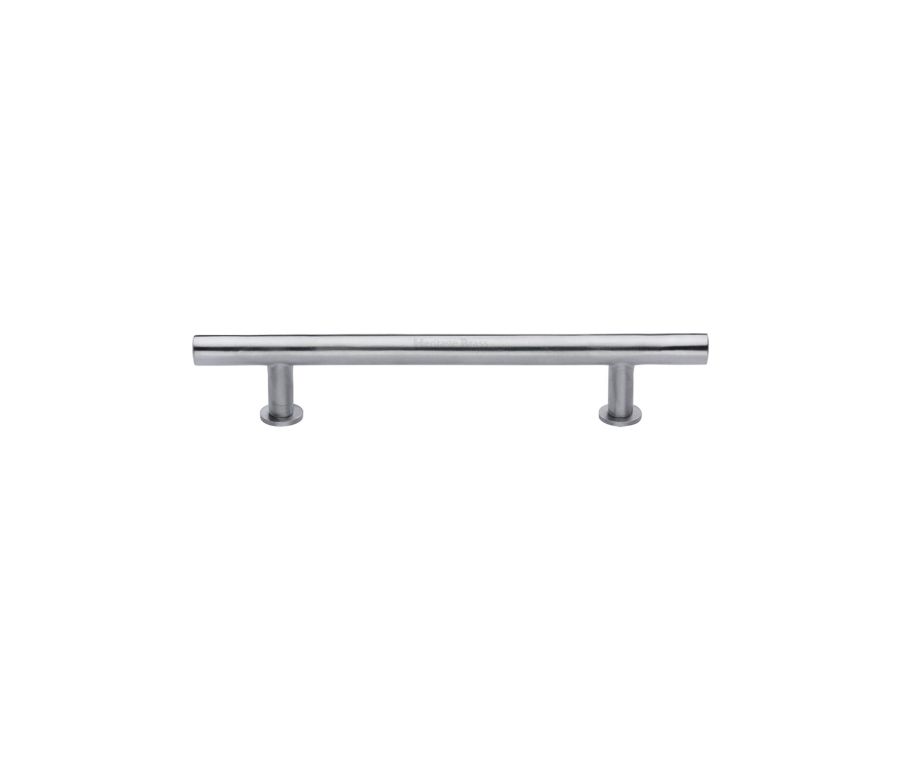 Heritage Brass Satin Chrome T-Bar Cabinet Pull Handle with Rose 16mm