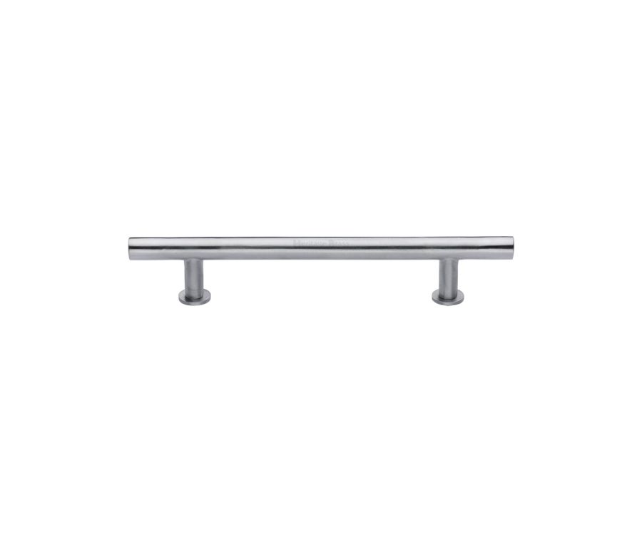 Heritage Brass Satin Chrome T-Bar Cabinet Pull Handle with Rose 16mm
