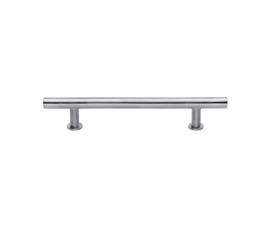 Heritage Brass Satin Chrome T-Bar Cabinet Pull Handle with Rose 16mm