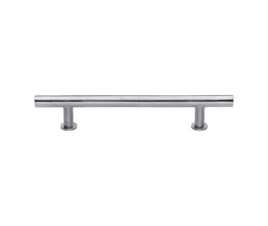 Heritage Brass Satin Chrome T-Bar Cabinet Pull Handle with Rose 16mm
