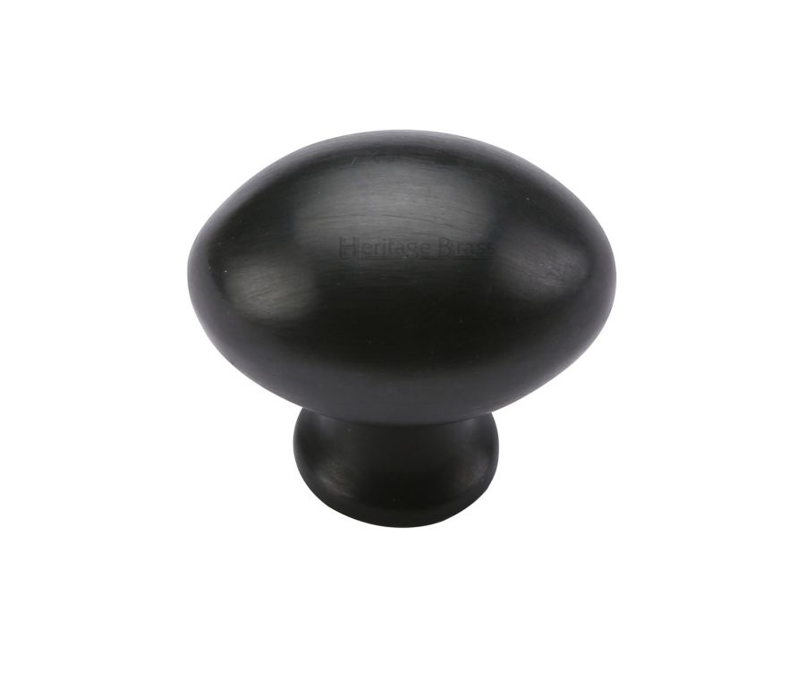 Heritage Brass Matt Black Victorian Oval Cabinet Knob 32mm