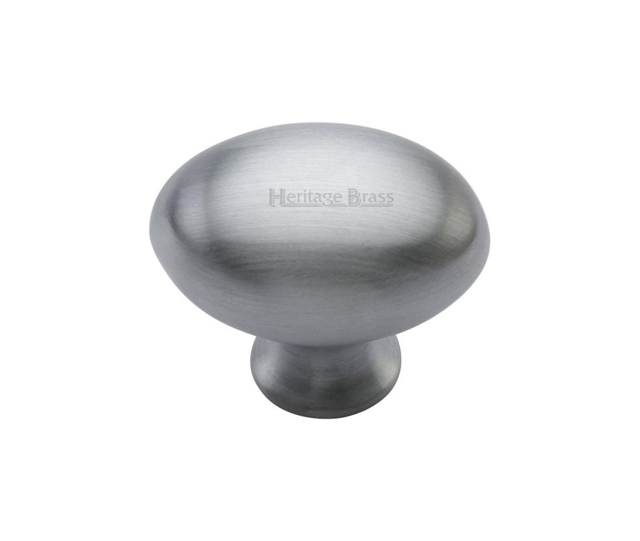 Heritage Brass Satin Chrome Victorian Oval Cabinet Knob 32mm